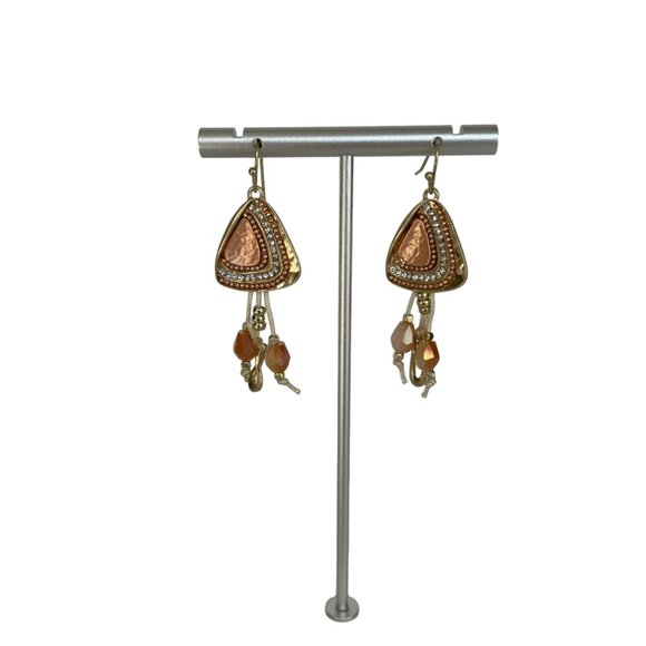 Necklace and Earring Set, Gold, Copper, Khaki, 4 Strand Brown, 20"-23" - Picture 4 of 5